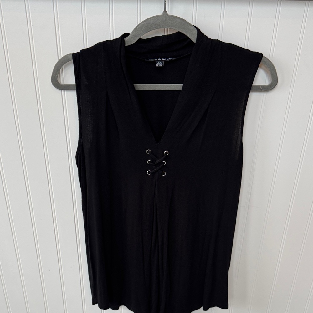Cable & Gauge Black Lace-Up V-Neck Sleeveless Tank